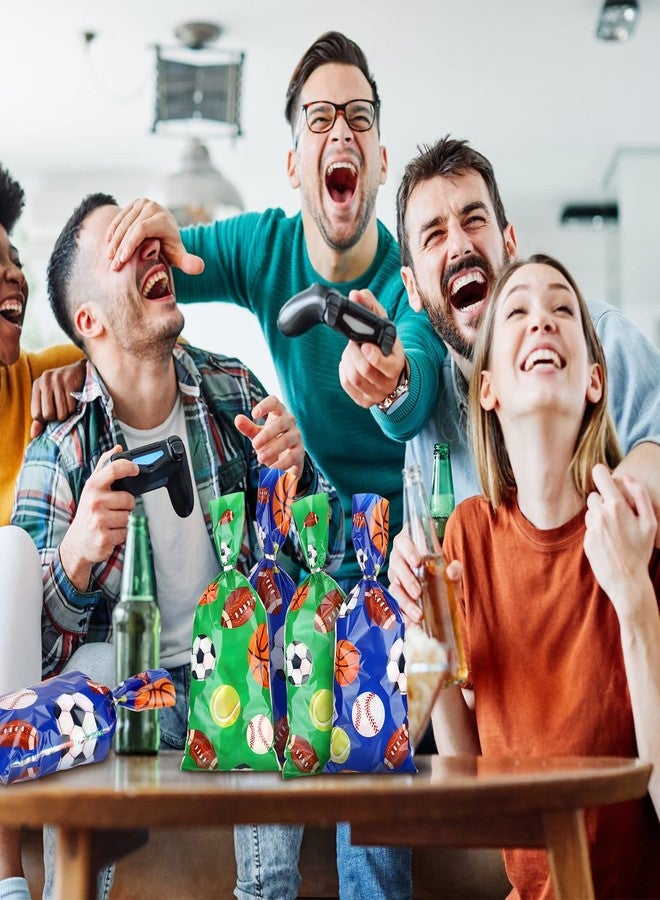 تيلينغ أكياس هدايا رياضية لحفلات كرة القدم والبيسبول، 100 قطعة، أكياس هدايا رياضية شفافة مع 150 ربطة فضية، لوازم حفلات كرة القدم وكرة السلة، زينة حفلات أعياد الميلاد - Image 5